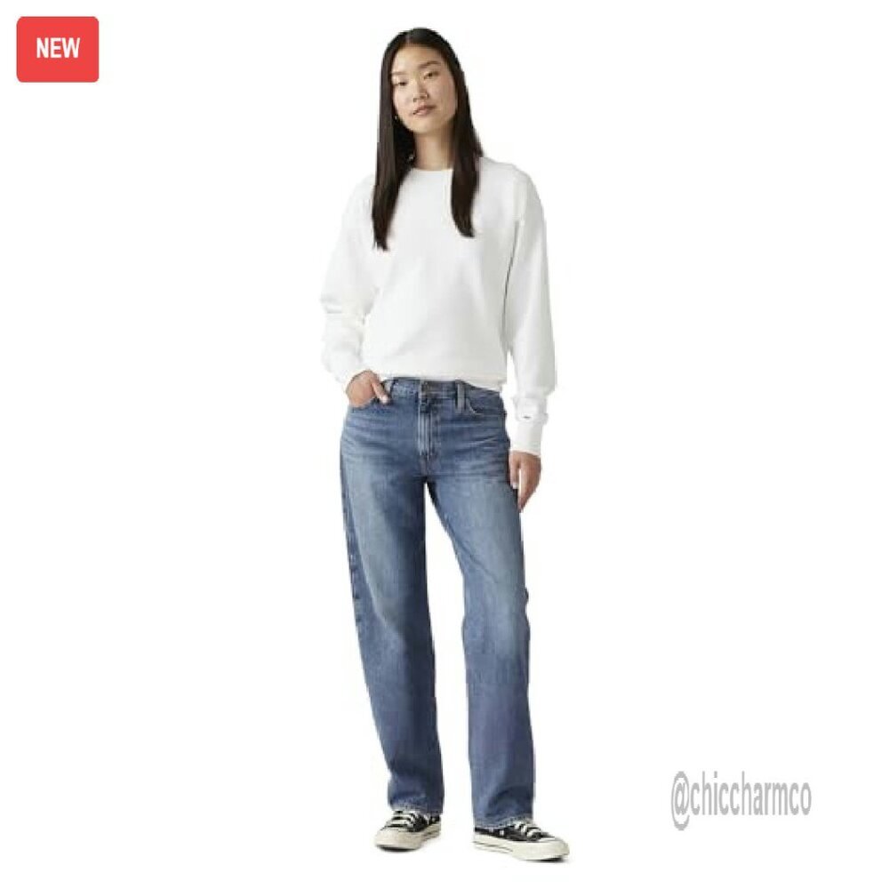 Women's Baggy Jeans 31" Inseam Mid Rise Straight Leg Denim - Picture 5 of 6